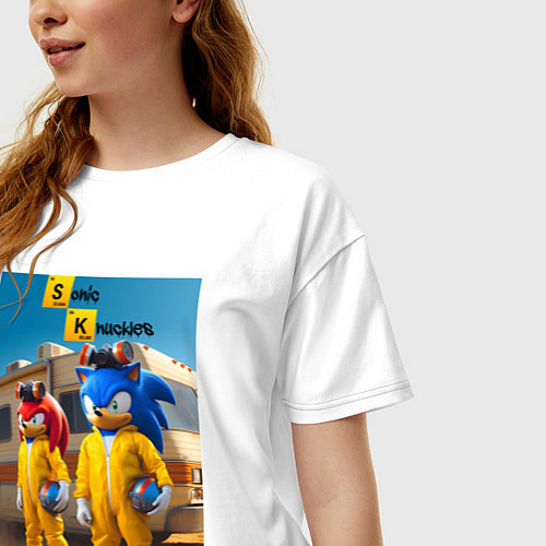 Женская футболка оверсайз Ёжик Соник и ехидна пустились во все тяжкие / Белый – фото 3