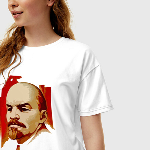 Женская футболка оверсайз Ленин вождь иероглифы / Белый – фото 3