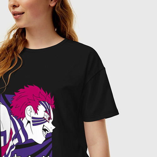 Женская футболка оверсайз Клинок, рассекающий демонов Аказа / Черный – фото 3