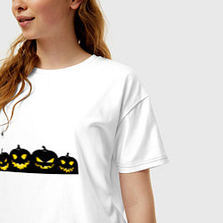 Футболка оверсайз женская Хэллоуин и счастливые злые тыквы, цвет: белый — фото 2