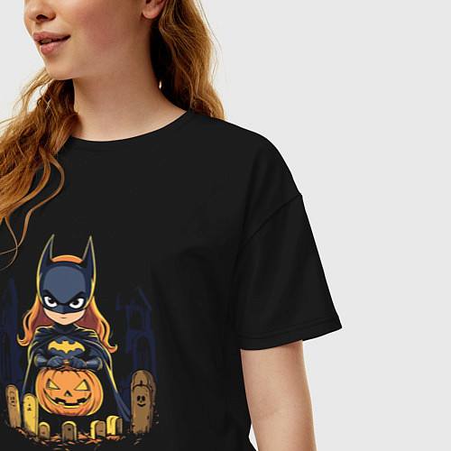 Женская футболка оверсайз Halloween bat girl / Черный – фото 3