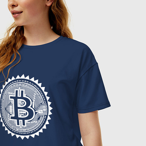 Женская футболка оверсайз Биткоин цифровой / Тёмно-синий – фото 3