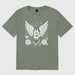 Футболка оверсайз женская Биткоин с крыльями, цвет: авокадо
