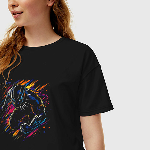 Женская футболка оверсайз Color panther / Черный – фото 3
