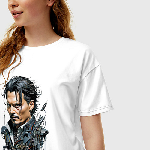 Женская футболка оверсайз Cyborg Johnny Depp / Белый – фото 3
