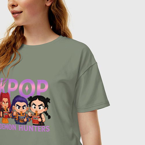 Женская футболка оверсайз Кей-поп-охотницы на демонов чиби / Авокадо – фото 3