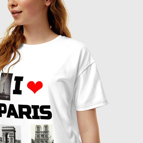 Женская футболка оверсайз I love Paris / Белый – фото 3