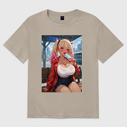 Футболка оверсайз женская Sexy гяру с мороженным - аниме, цвет: миндальный