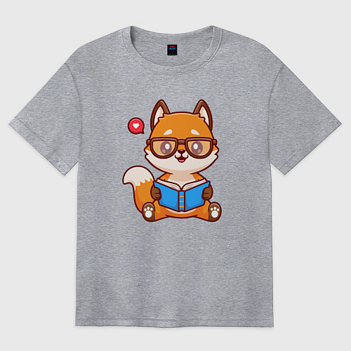 Женская футболка оверсайз Лисёнок с книгой / Меланж – фото 1
