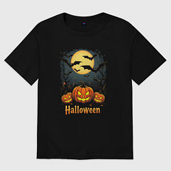 Футболка оверсайз женская Halloween: moon and pumpkins, цвет: черный
