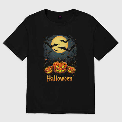 Женская футболка оверсайз Halloween: moon and pumpkins / Черный – фото 1