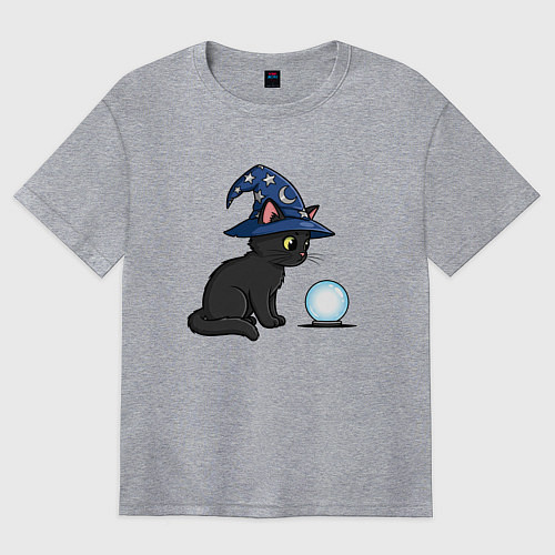 Женская футболка оверсайз Котик волшебник / Меланж – фото 1