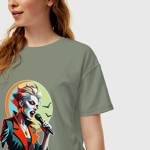 Женская футболка оверсайз Певица рок вампир с микрофоном / Авокадо – фото 3