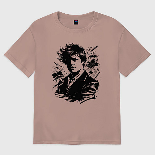 Женская футболка оверсайз Есенин вихрь ветра / Пыльно-розовый – фото 1