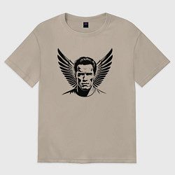Футболка оверсайз женская Портрет Арнольд Шварценеггер с крыльями, цвет: миндальный