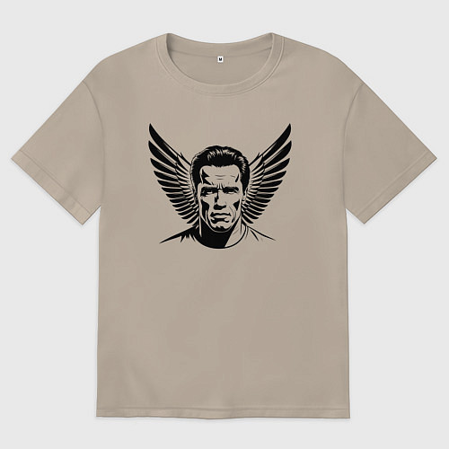 Женская футболка оверсайз Портрет Арнольд Шварценеггер с крыльями / Миндальный – фото 1