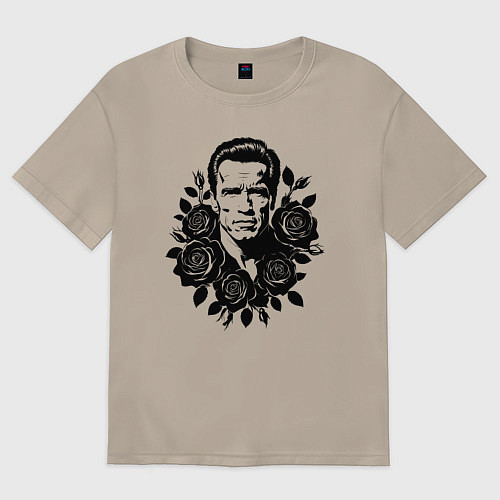 Женская футболка оверсайз Арнольд Шварценеггер в цветах / Миндальный – фото 1