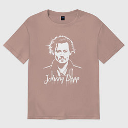 Футболка оверсайз женская Джонни Депп белой краской, цвет: пыльно-розовый