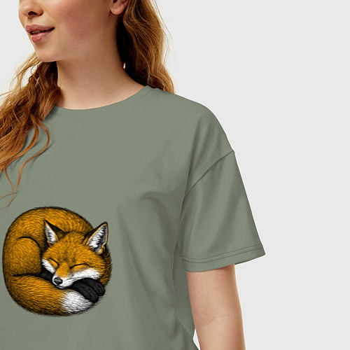 Женская футболка оверсайз Спящая рыжая лиса / Авокадо – фото 3