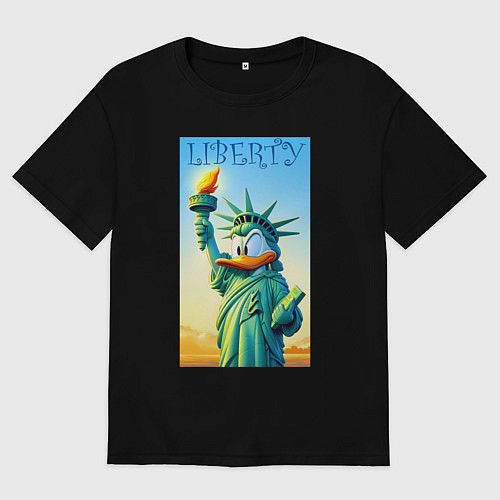 Женская футболка оверсайз Статуя свободы - Дональд Дак / Черный – фото 1