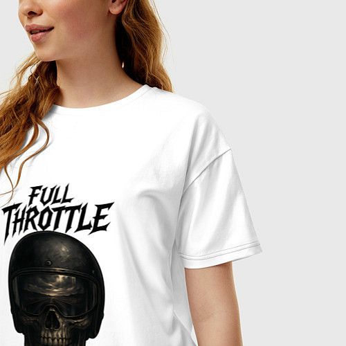 Женская футболка оверсайз Full throttle Череп мотоциклиста / Белый – фото 3