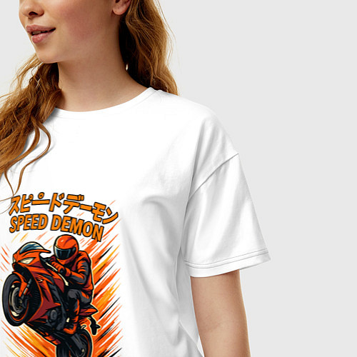 Женская футболка оверсайз Speed demon мотоциклист / Белый – фото 3
