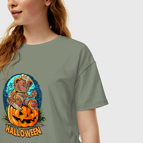 Женская футболка оверсайз Мишка на тыкве / Авокадо – фото 3