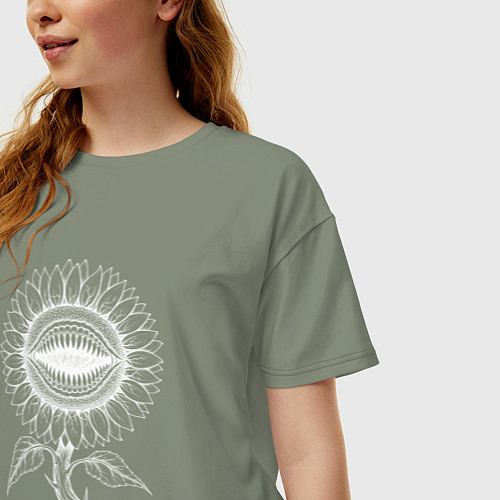 Женская футболка оверсайз Подсолнух - зубастый цветок / Авокадо – фото 3