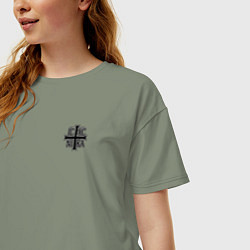 Футболка оверсайз женская Спаси и сохрани черно-белый орнамент, цвет: авокадо — фото 2