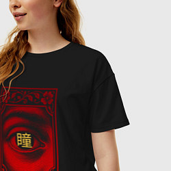 Футболка оверсайз женская Глаз с японским символом, цвет: черный — фото 2