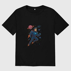Футболка оверсайз женская Космический супергерой из комиксов, цвет: черный