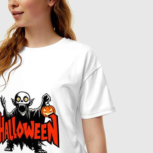 Женская футболка оверсайз Вампир с надписью halloween / Белый – фото 3