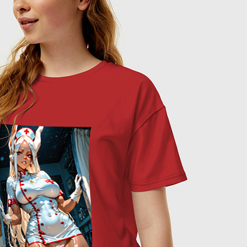 Женская футболка оверсайз Косплей медсестры от Мирко / Красный – фото 3