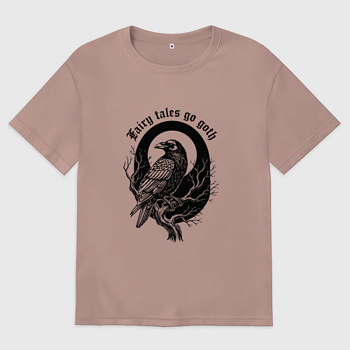 Женская футболка оверсайз Готическая ворона сидит на ветке / Пыльно-розовый – фото 1