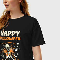 Футболка оверсайз женская Хэллоуин день скелетов ночь вампиров, цвет: черный — фото 2