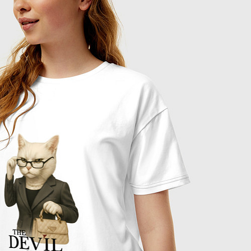 Женская футболка оверсайз Дьявол носит Пурада пародия с кошкой / Белый – фото 3