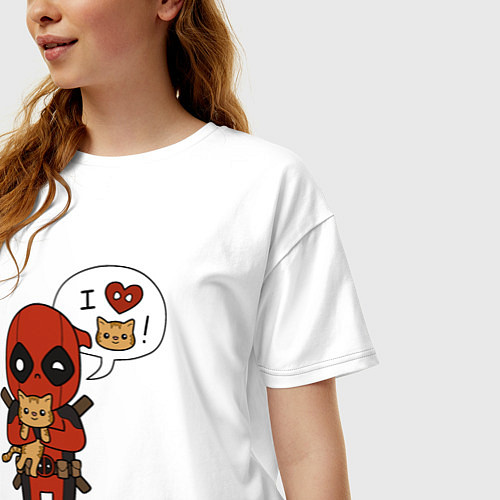 Женская футболка оверсайз Дэдпул любит котиков / Белый – фото 3