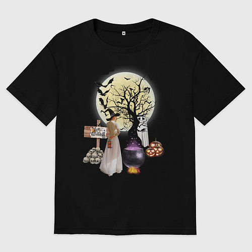 Женская футболка оверсайз Полнолуние в Хэллуин / Черный – фото 1