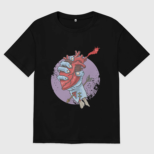 Женская футболка оверсайз Сердце в руке зомби / Черный – фото 1