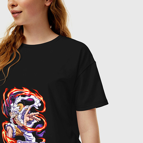 Женская футболка оверсайз Луффи на 5-й передаче всё ещё сильнее / Черный – фото 3