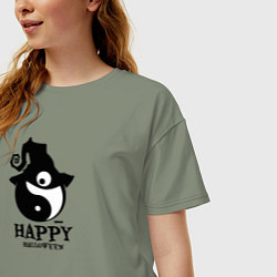 Футболка оверсайз женская Счастливого Хэллоуина и гармонии, цвет: авокадо — фото 2