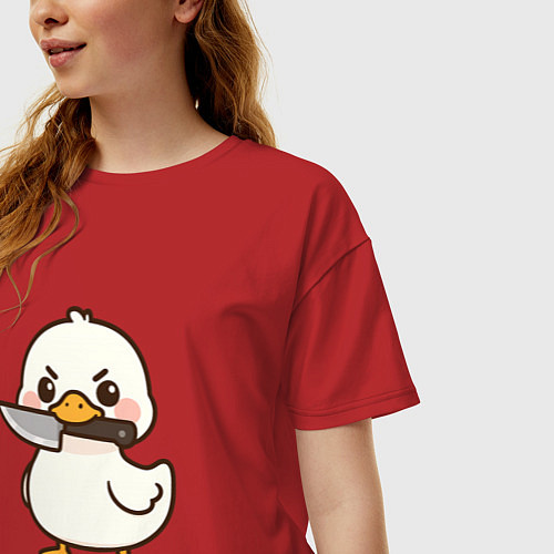 Женская футболка оверсайз Утенок с ножом / Красный – фото 3