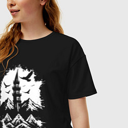 Футболка оверсайз женская Башня с орлами в горах, цвет: черный — фото 2
