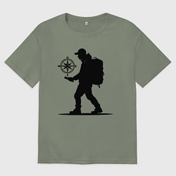 Футболка оверсайз женская Путешественник с компасом, цвет: авокадо