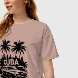 Футболка оверсайз женская Ретро-Куба пальмы и автомобиль, цвет: пыльно-розовый — фото 2