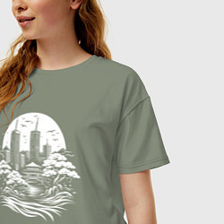 Футболка оверсайз женская Лунный японский город, цвет: авокадо — фото 2