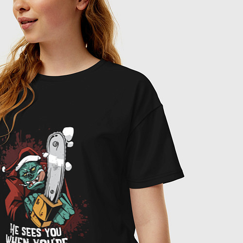 Женская футболка оверсайз Кошмарный Санта / Черный – фото 3