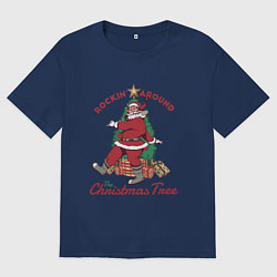 Футболка оверсайз женская Веселый Санта Клаус, цвет: тёмно-синий