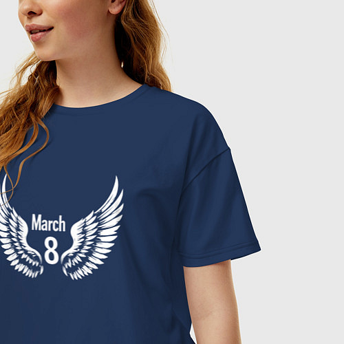 Женская футболка оверсайз 8 марта с крыльями / Тёмно-синий – фото 3