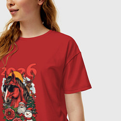 Футболка оверсайз женская Красная огненная лошадь 2026, цвет: красный — фото 2